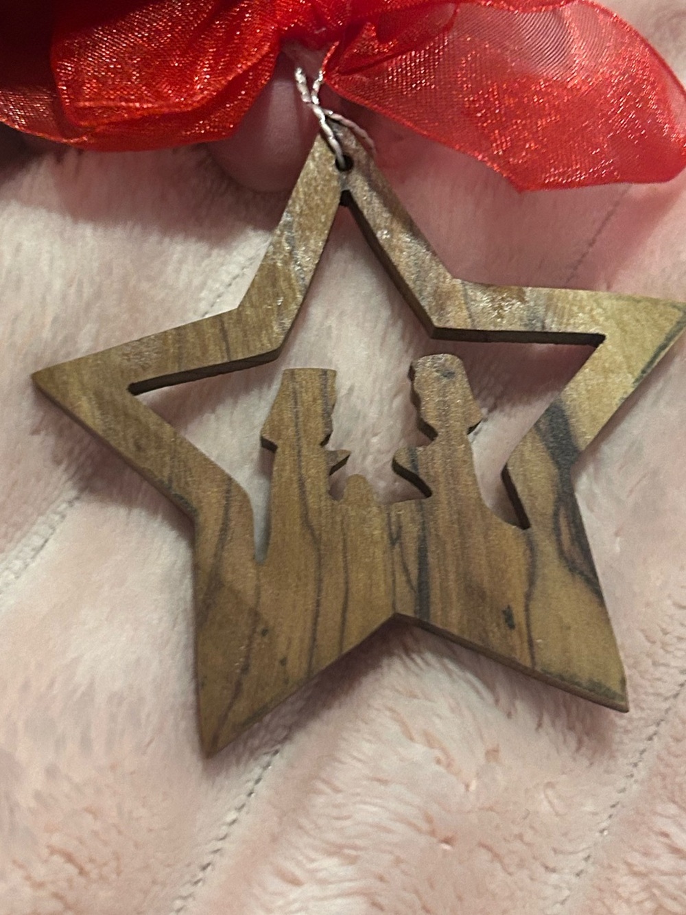 Vintage Christmas Ornament Wooden Star Depicting Nativity Scene 2.75โ